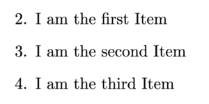Start an enumerate list at 2 instead of 1